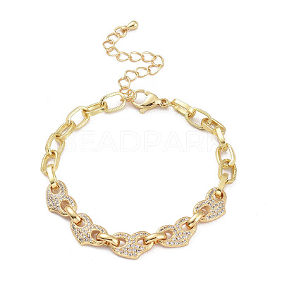 Brass Micro Pave Clear Cubic Zirconia Link Chain Bracelets BJEW-M202-01G-1