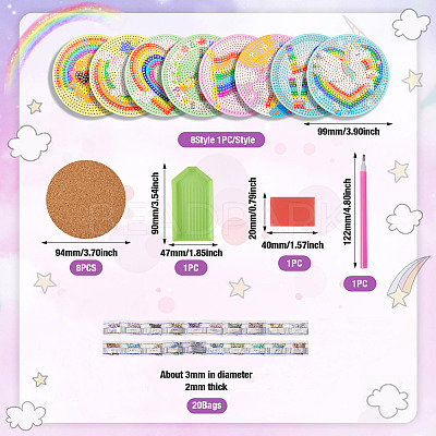 DIY Diamond Painting Rainbow Theme Cup Mat Kits DIAM-TAC0001-02-1
