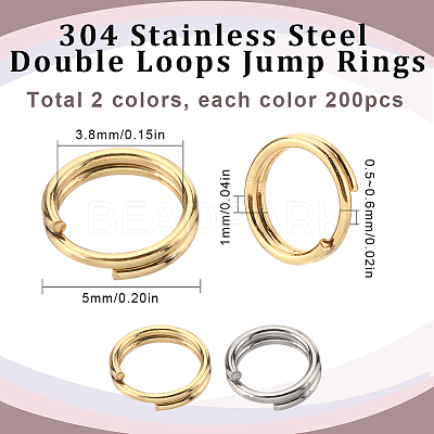 400Pcs 2 Colors 304 Stainless Steel Split Rings STAS-SC0005-99-1