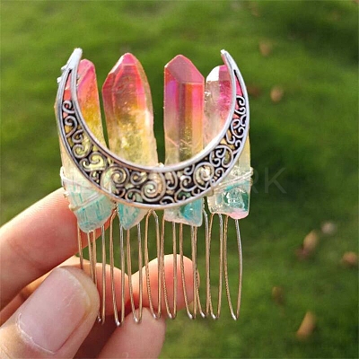 Electroplated Natural Quartz Crystal Hair Combs PW-WGCA24B-05-1