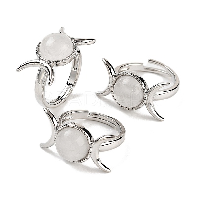 Natural Quartz Crystal Adjustable Rings RJEW-K271-01P-09-1