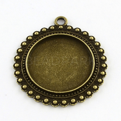 Tibetan Style Flat Round Alloy Pendant Cabochon Settings X-TIBEP-Q049-14AB-NR-1