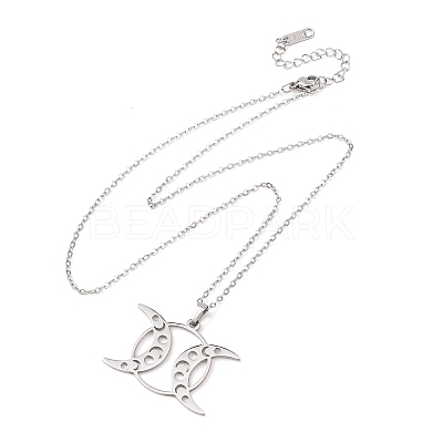 304 Stainless Steel Triple Moon Pendant Cable Chain Necklaces for Men Women NJEW-K308-01D-P-1