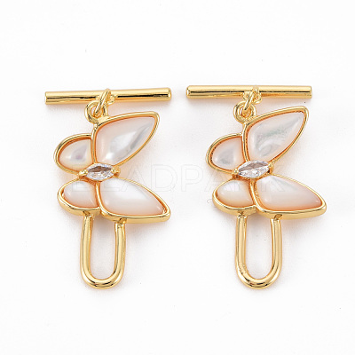 Brass Micro Pave Clear Cubic Zirconia Toggle Clasps KK-S354-297-NF-1