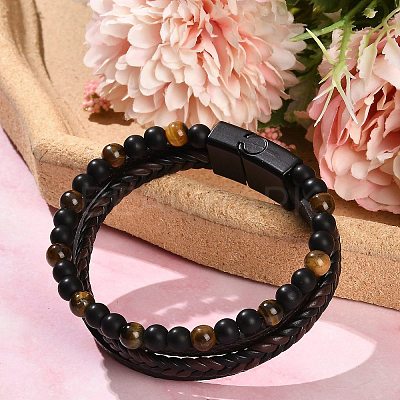 Natural Tiger Eye & Glass Round Beaded Bracelets BJEW-G732-01B-1