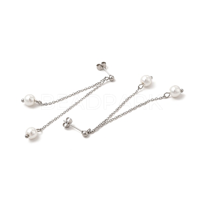 Glass Pearl Tassel Dangle Stud Earrings EJEW-P219-20P-1