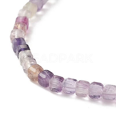 Natural Fluorite Cube Beaded Stretch Bracelet for Women BJEW-JB08976-02-1