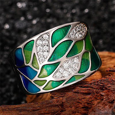 Brass Micro Pave Cubic Zirconia and Enamel Finger Rings FS-WGC3946-05-1