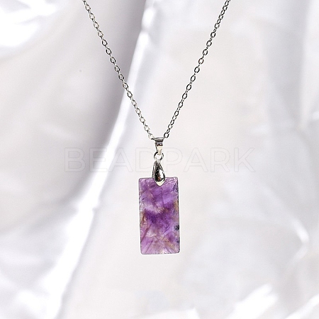 Natural Amethyst Rectangle Pendant Necklaces PW-WG52881-16-1