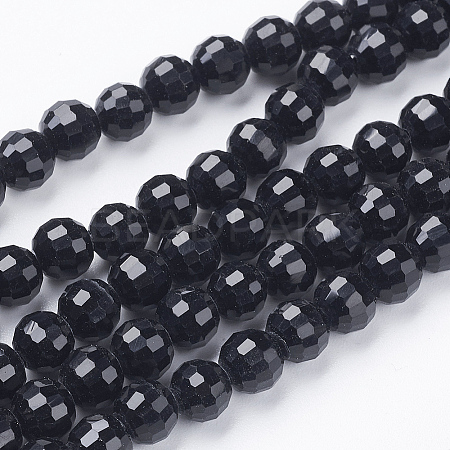 Faceted Black Glass Round Bead Strands X-GLAA-R095-6mm-08-1