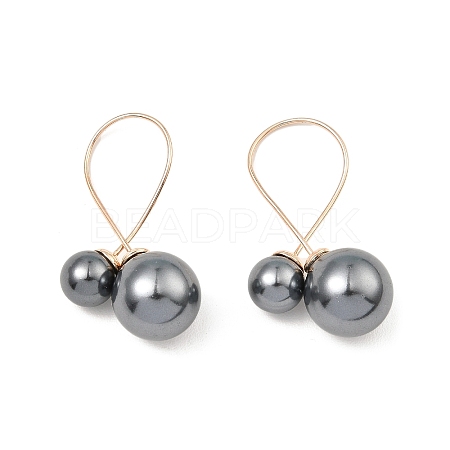 Shell Pearl Round Dangle Stud Earrings EJEW-Z024-07G-1