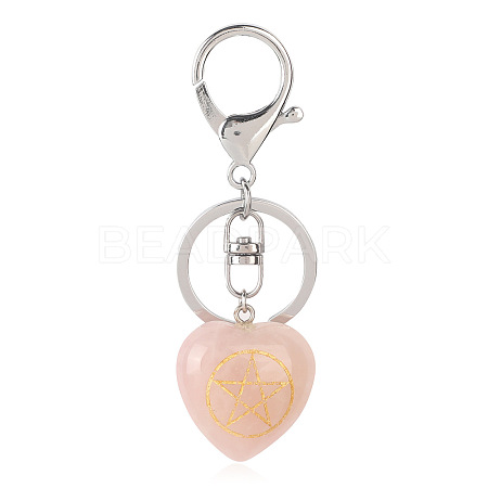 Natural Rose Quartz Heart with Kore Symbol Keychain PW-WG17998-16-1