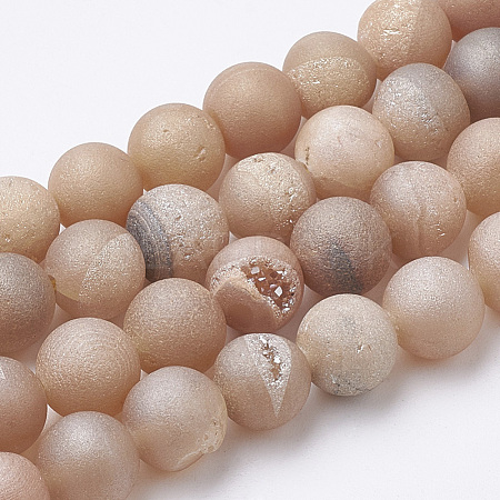 Electroplate Natural Druzy Geode Weathered Agate Beads Strands G-S284-8mm-09-1
