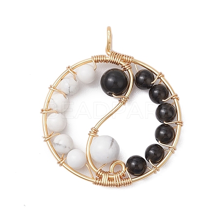 Natural Obsidian & Howlite Pendants PALLOY-JF03026-01-1