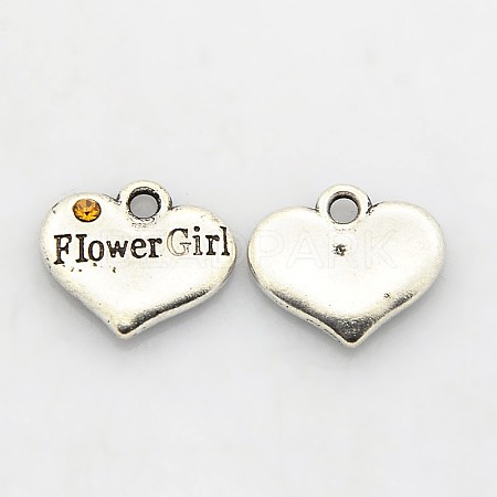 Wedding Party Supply Antique Silver Alloy Rhinestone Heart Carved Word Flower Girl Wedding Family Charms ALRI-N005-28C-1