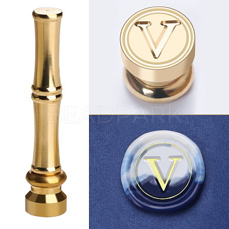 Golden Tone Brass Wax Seal Stamp Head with Bamboo Stick Shaped Handle STAM-K001-05G-V-1