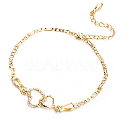 Brass Cubic Zirconia Link Chain Bracelets BJEW-EE0003-01G-1