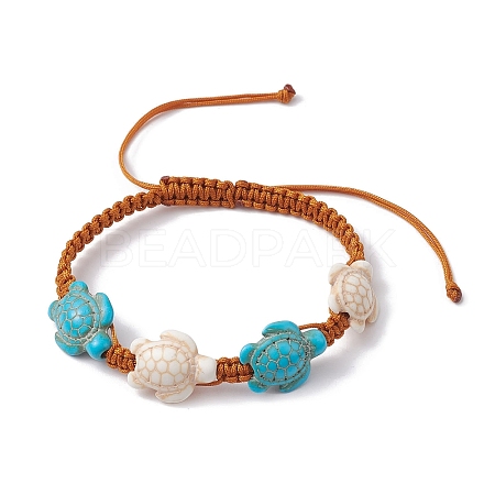 Synthetic Turquoise Sea Turtle Braided Bead Bracelet BJEW-JB10036-01-1