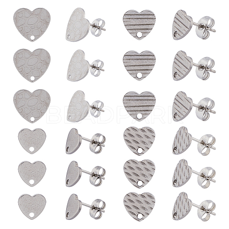 DICOSMETIC 40Pcs 4 Style 304 Stainless Steel Heart Stud Earring Findings STAS-DC0014-82-1