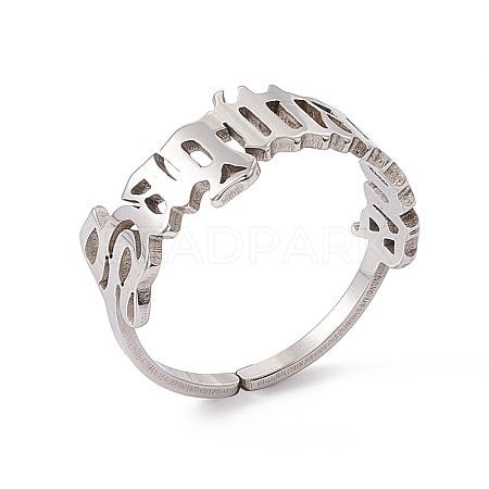 304 Stainless Steel Constellation Open Cuff Ring for Women RJEW-C035-01E-P-1