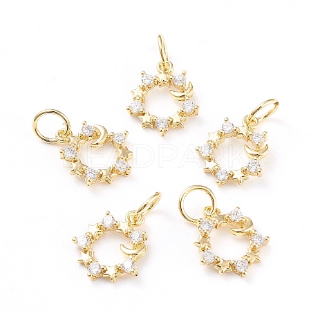 Brass Micro Pave Clear Cubic Zirconia Charms X-ZIRC-I043-26G-1