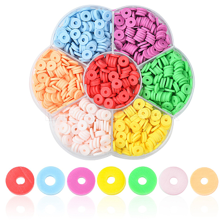 1302Pcs 7 Colors Flat Round Handmade Polymer Clay Beads CLAY-CJ0001-72-1