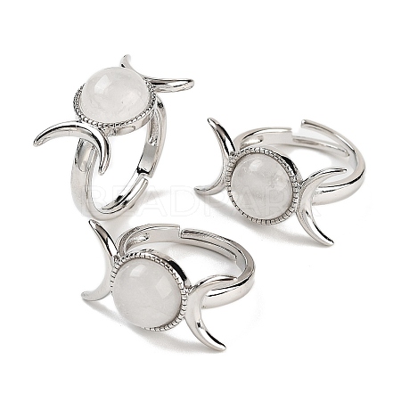 Natural Quartz Crystal Adjustable Rings RJEW-K271-01P-09-1