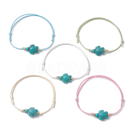 Synthetic Turquoise Turtle Braided Bead Bracelet BJEW-JB11086-01-1