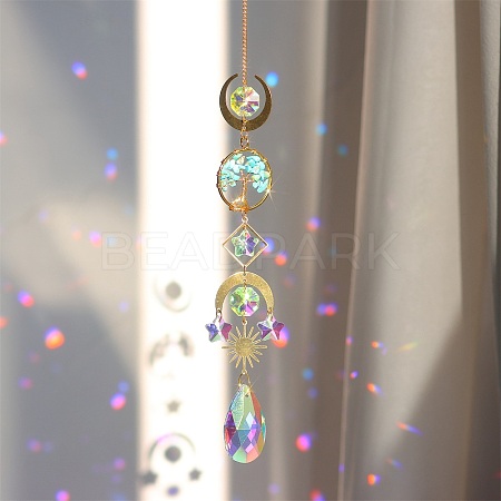 Synthetic Turquoise Chips Tree & Glass Suncatchers PW-WG94368-06-1