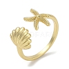 Shell Shape & Starfish Rack Plating Brass Cuff Finger Rings for Women RJEW-C114-07G-1