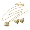 Heart Brass Micro Pave Cubic Zirconia Stud Earrings & Pendant Necklaces Sets SJEW-Z002-05G-4
