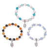 3Pcs 3 Styles Leaf Alloy Charm Bracelets BJEW-JB12467-2