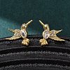 Bird Brass Micro Pave Clear Cubic Zirconia Stud Earrings EJEW-Z159-02G-1