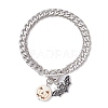 Halloween Alloy Enamel Bat and Dyed Synthetic Turquoise Pumpkin Charm 304 Stainless Steel Bracelet Sets BJEW-JB12446-02-2
