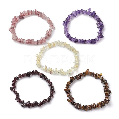 12 Constellation Natural Mixed Gemstone Chip Beaded Stretch Bracelets Sets for Women Men BJEW-JB10264-11-1