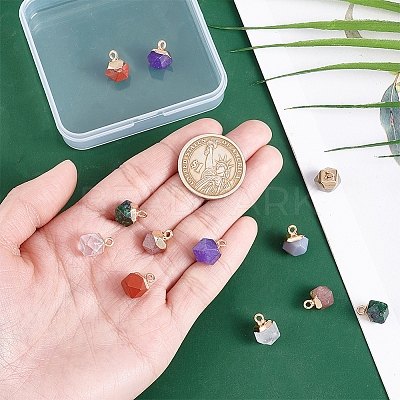 12Pcs 6 Styles Natural Ruby in Zoisite & Natural White Jade & Red Jasper & Grey Agate & Strawberry Quartz & Quartz Crystal Star Cut Round Charms G-HY0001-87-1