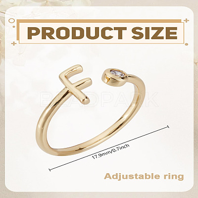 1Pc Brass Micro Pave Clear Cubic Zirconia Open Cuff Rings for Women RJEW-LP0002-37F-1