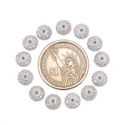 Apetalous Half Round/Dome Brass Micro Pave Cubic Zirconia Bead Caps X-ZIRC-D062-P-1
