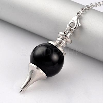 Natural Obsidian Sphere Dowsing Pendulums BJEW-E292-A04-1
