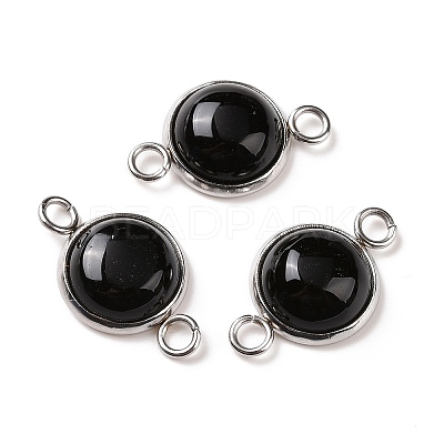 Natural Black Agate Connector Charms LS-G-D059-01C-02-1