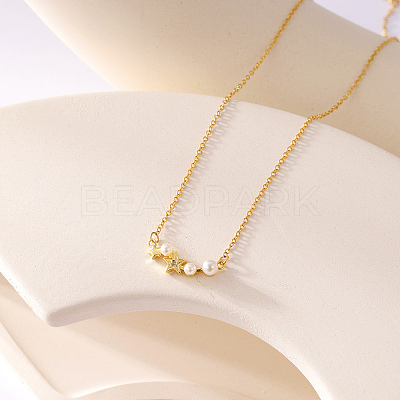 Elegant 304 Stainless Steel & Imitation Pearl Star Pendant Necklaces for Women FW5456-1