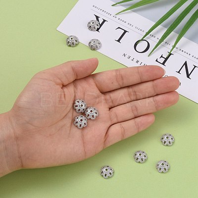Eco-Friendly 6-Petal Flower Brass Micro Pave Cubic Zirconia Bead Caps ZIRC-M098-01P-FF-1