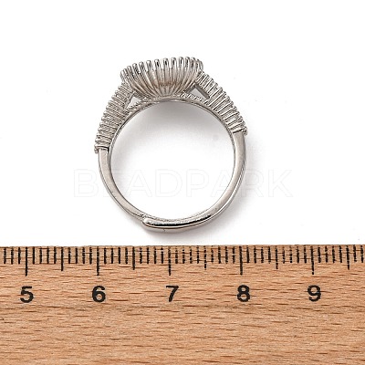 Round Brass Micro Pave Clear Cubic Zirconia Adjustable Ring Settings KK-D378-35P-1