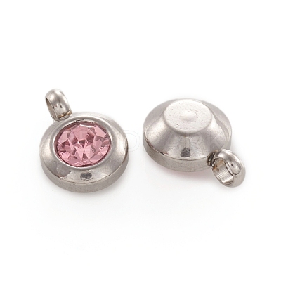 Trendy Original Color 304 Stainless Steel Faceted Grade A Rhinestone Flat Round Charms Pendants RB-N030-01O-1