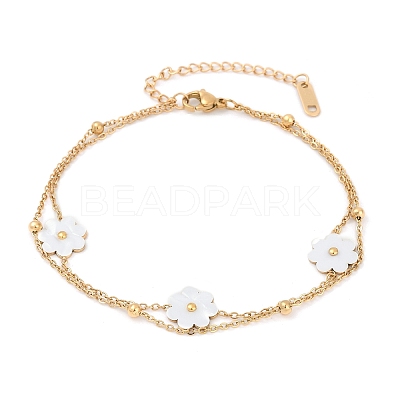 304 Stainless Steel with Acrylic Flower Charm Anklets AJEW-Z044-01G-1