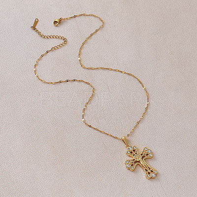 Vintage 304 tainless Steel Clear Glass Religion Jesus Cross Pendant Necklaces for Women EK1005-1