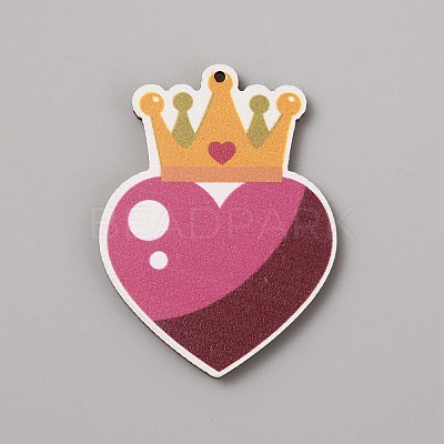 Single Face Printed Heart Wood Big Pendants WOOD-CJC0011-07B-1