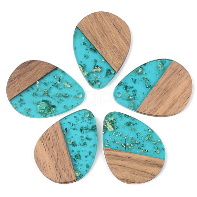 Transparent Resin & Walnut Wood Pendants RESI-S389-010A-B03-1