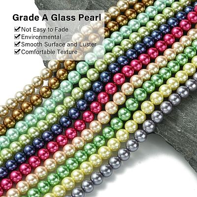 Eco-Friendly  Dyed Glass Pearl Round Bead Strands HY-A002-8mm-M-1