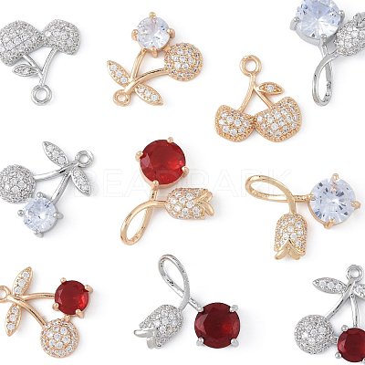 10Pcs 10 Styles Brass Micro Pave Cubic Zirconia Pendants KK-FS0001-80-1